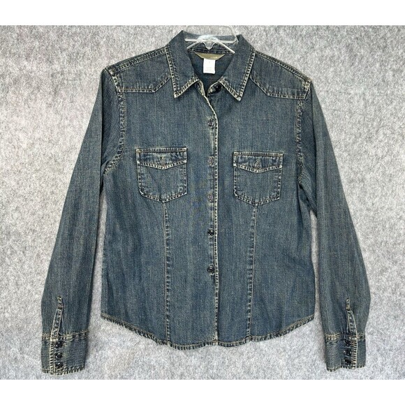 J. Crew Women's Denim Shirt Long Sleeve Button Down Size Large 100% Cotton - Picture 1 of 6